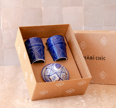 Coffret 2 Moyennes tasses et un beurrier Zwak bleu majorelle gold (9268647428415)